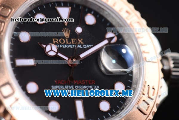 Rolex Yacht-Master 40 Clone Rolex 3135 Automatic Two Tone Case/Bracelet with Black Dial and Dot Markers (BP) - Click Image to Close
